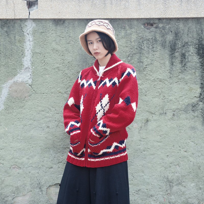 焰红山谷  |  翻领古着毛衣拉链外套  |  摩天轮 - 女装针织衫/毛衣 - 其他材质 