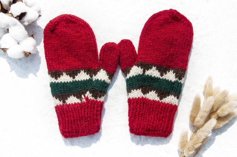 拳击手套 手工钩织手套 机车手套 手织纯羊毛针织手套 可拆卸手套 内刷毛手套 保暖手套-草莓巧克力抹茶 情人节礼物 生日 - 手套 - 羊毛 多色