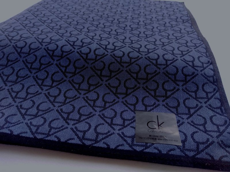 Calvin Klein Pocket Square Monogram (ck) Woven Handkerchief 18x 18.5 inches - 手帕/方巾 - 棉．麻 蓝色