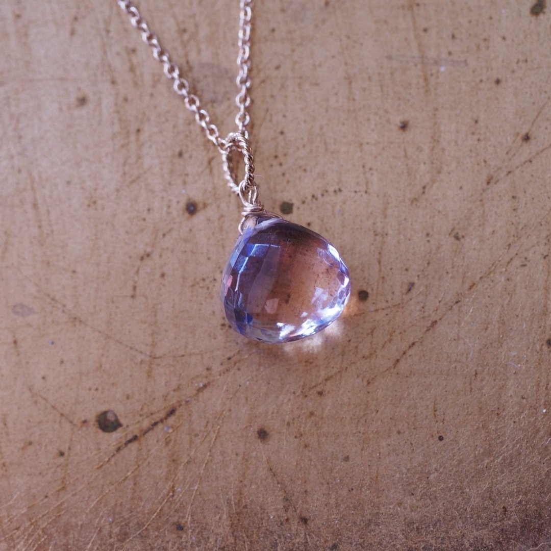 14K GF 天然紫黄晶 超美水滴刻面 手工项链 Ametrine Necklace - 项链 - 半宝石 紫色