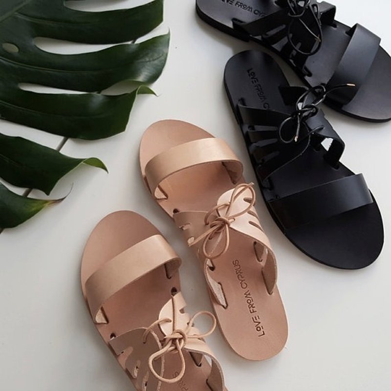 {Love from Cyprus}绑带罗马风真皮凉鞋 - 男女凉鞋 - 真皮 