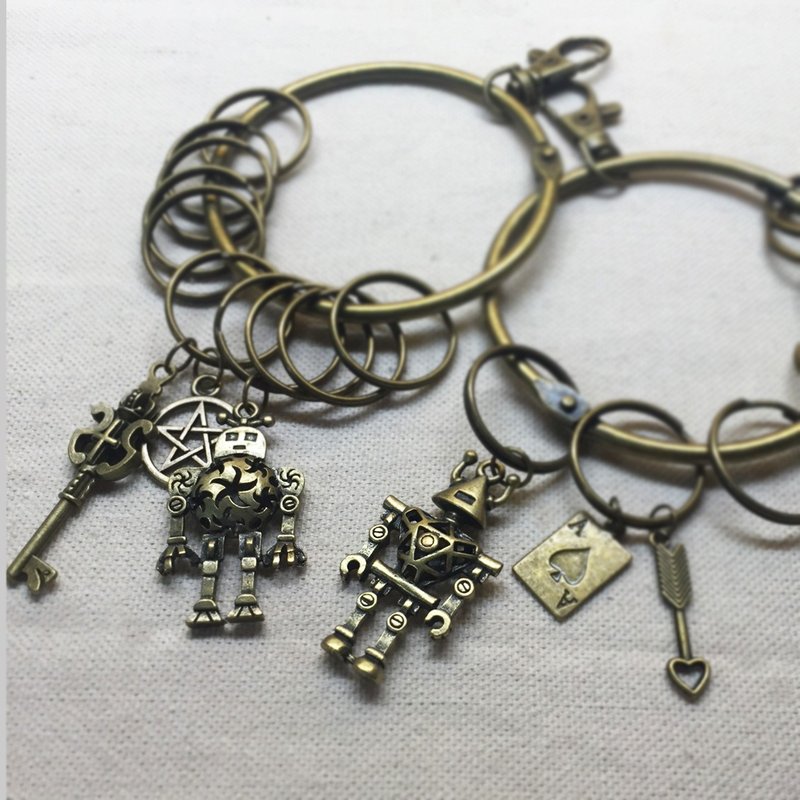 机器人来袭版-老管家大钥匙圈-复古仿旧KEYRING-吊饰可自选 - 钥匙链/钥匙包 - 其他金属 咖啡色