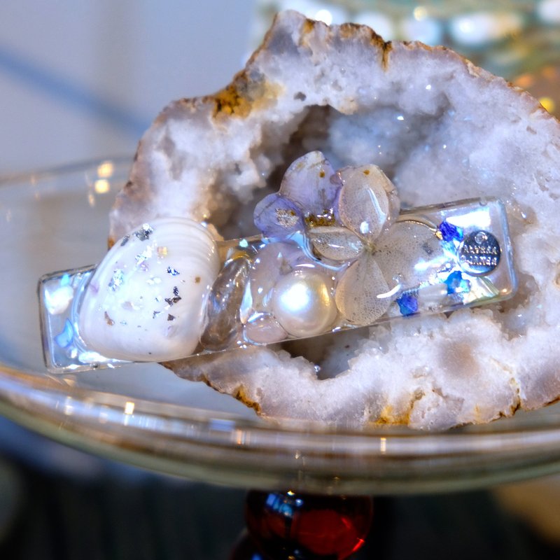 绣球花 贝母 淡水珍珠 贝母 发夹 - 发饰 - 珍珠 黑色