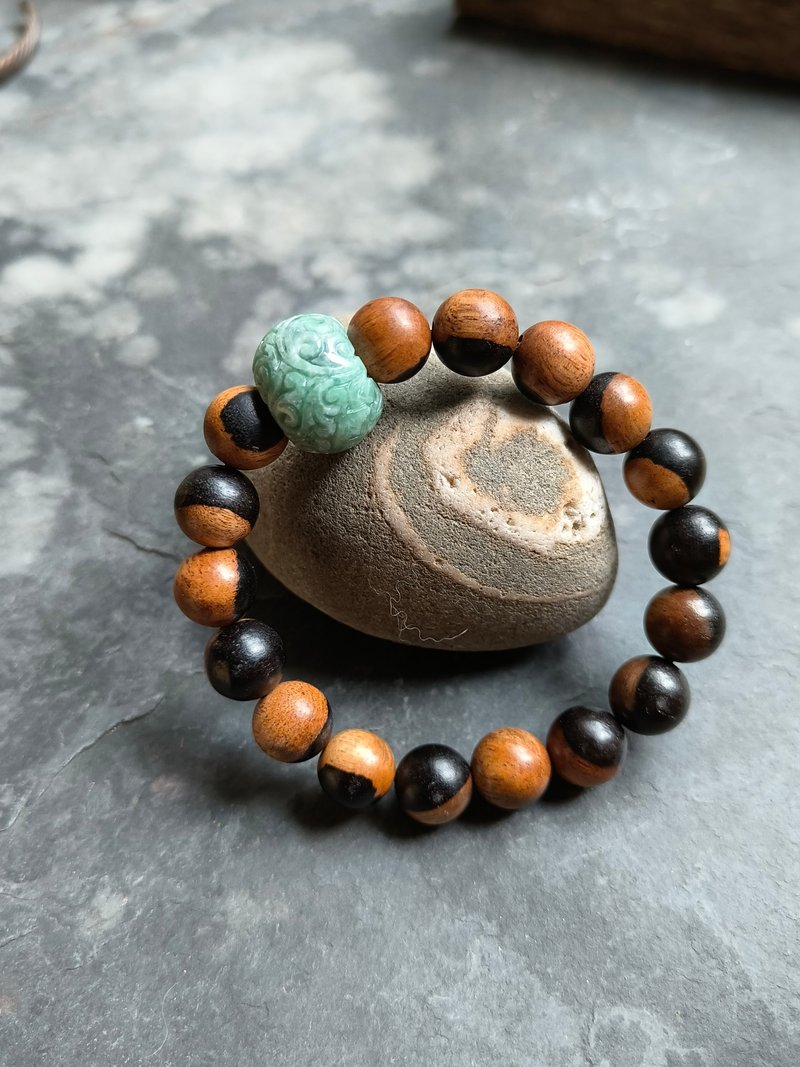 缅甸天然翡翠 仿古雕檀木串珠链2481306 - 手链/手环 - 宝石 绿色