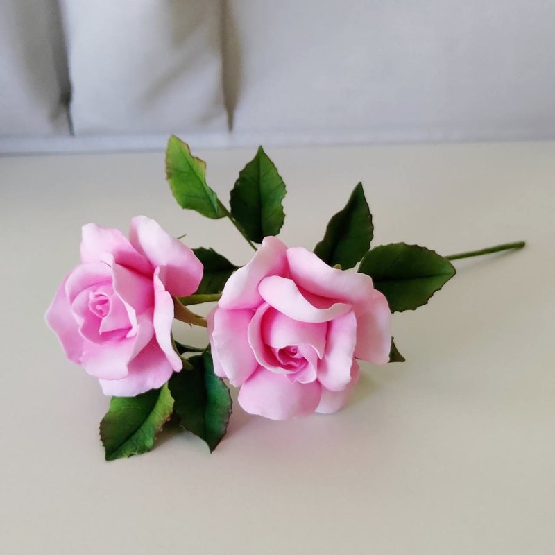 黏土手作 ATO37 粉红色玫瑰花 - 摆饰 - 其他材质 
