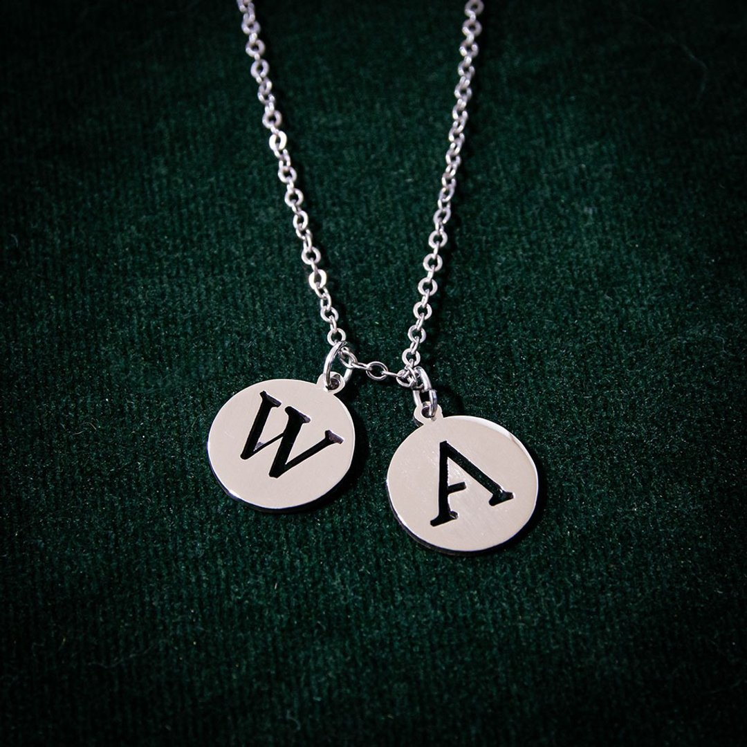 Custom handmade name necklace 2 initals round shape pendant - 项链 - 其他材质 银色