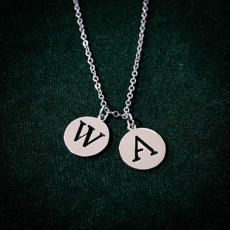Custom handmade name necklace 2 initals round shape pendant - 项链 - 其他材质 银色