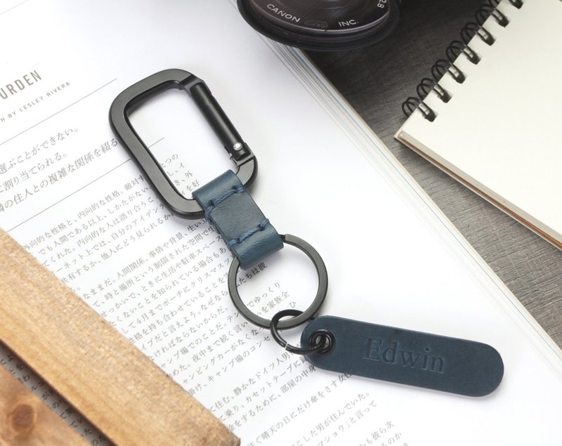 个性化黑色方形登山扣皮革钥匙扣| 自定义名称标签 - 钥匙链/钥匙包 - 真皮 咖啡色