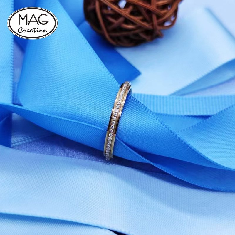 特色设计 | 18K白金天然钻石线戒 - 戒指 - 贵金属 