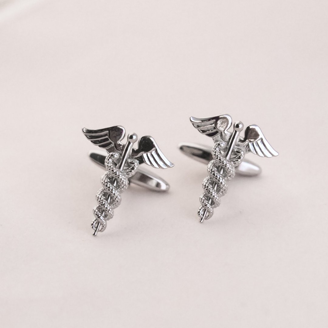 医生-世界医学双蛇杖标志袖扣 Aduceus LOGO Cufflink - 袖扣 - 其他金属 