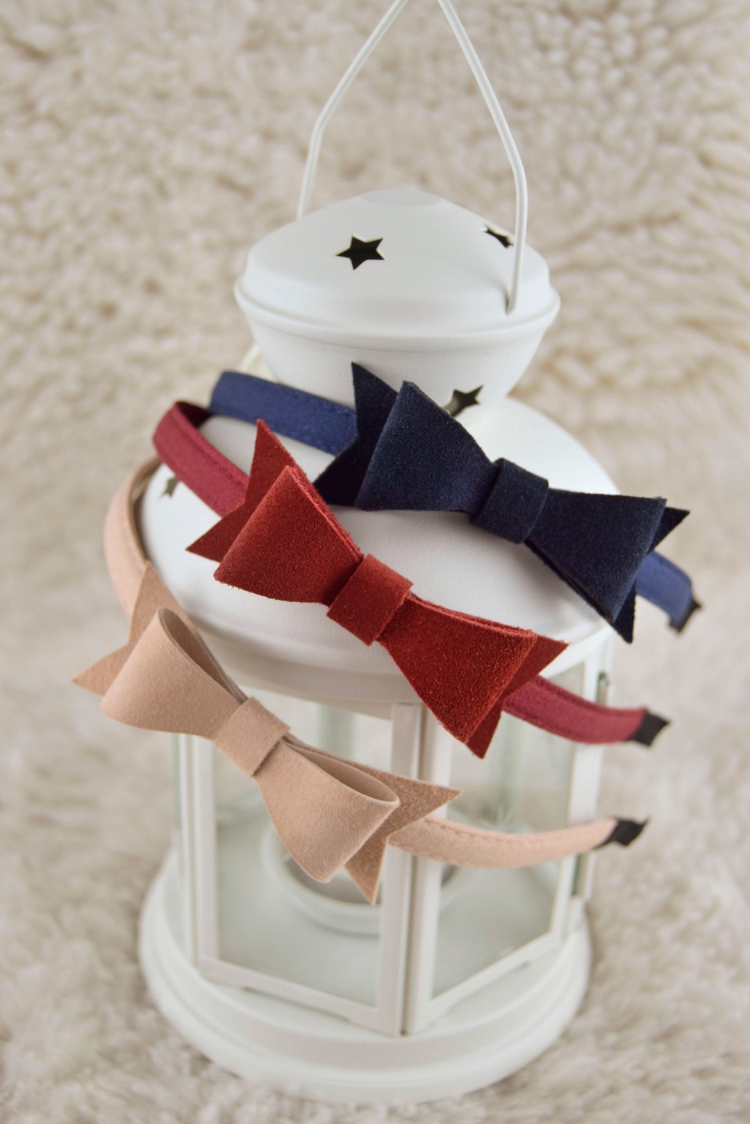 红色皮革蝴蝶结发箍 粉红色女童发饰 蓝色手工发箍 弥月礼 生日礼 手作皮革发饰 蝴蝶结发饰 - 发饰 - 真皮 红色