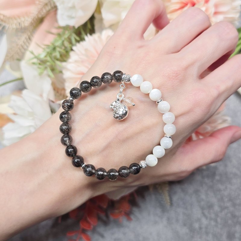 无双-黑发晶.白贝母.银发晶-能量水晶手链 - 手链/手环 - 水晶 黑色