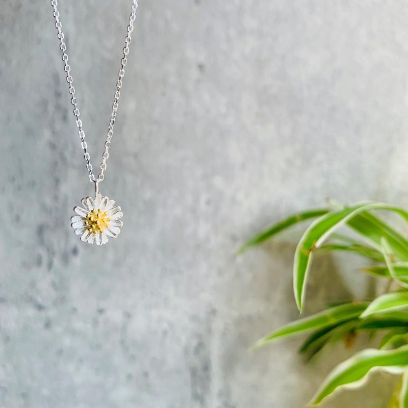 925纯银 / 双色可爱 • 重瓣小雏菊 • 锁骨项链 - 项链 - 纯银 银色