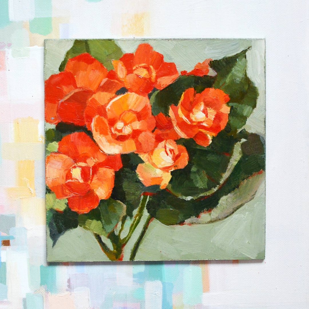 秋海棠 原创板面油画 15x15cm 橙花 静物 - 墙贴/壁贴 - 其他材质 橘色