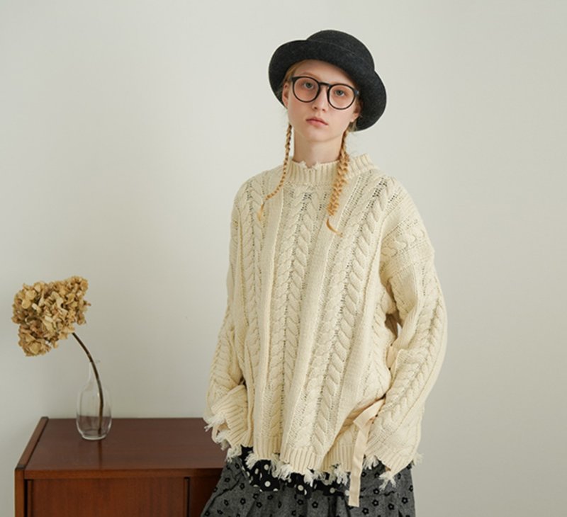 杏色麻花毛衣 - imakokoni - 女装上衣 - 其他材质 卡其色