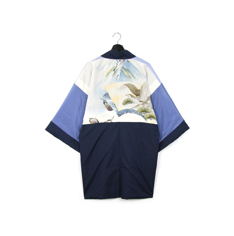 Back to Green-日本带回男款羽织 水色山与鹰 /vintage kimono - 男装外套 - 丝．绢 