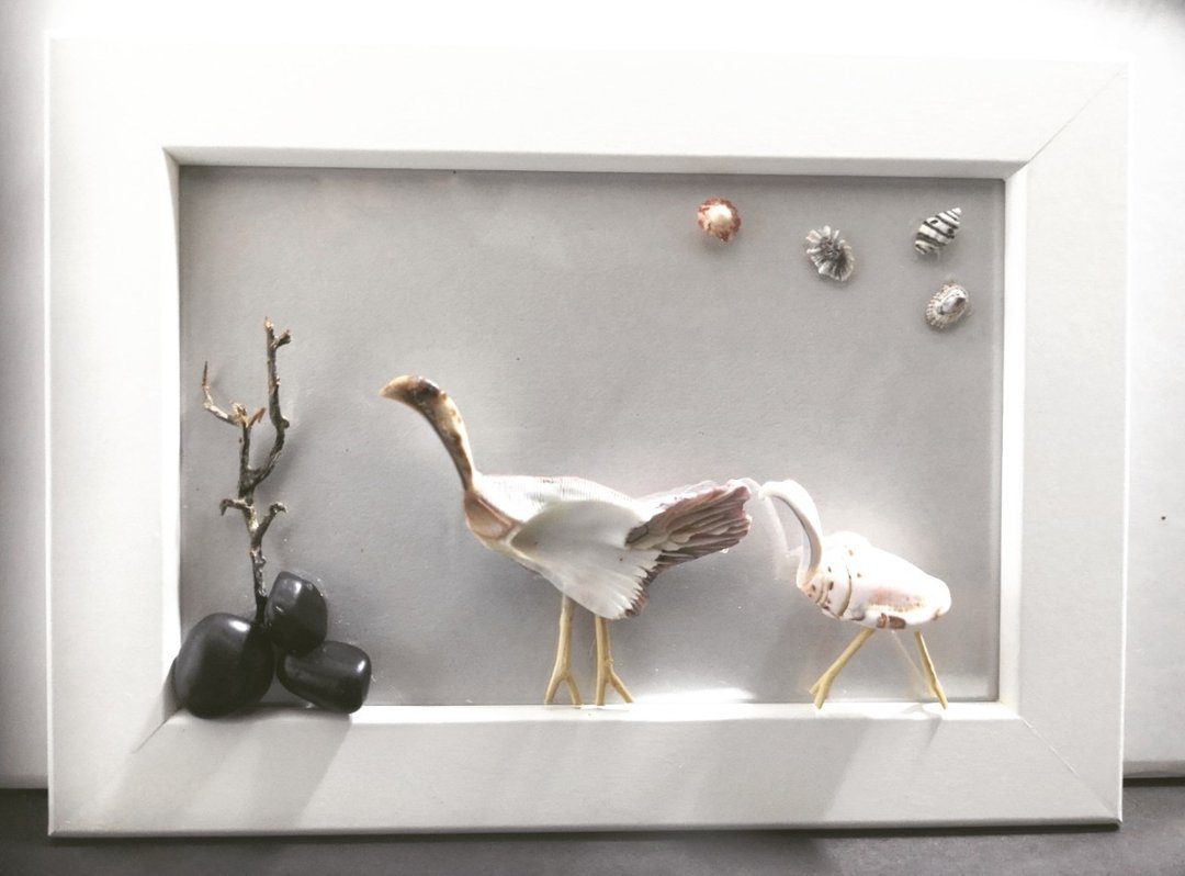 -觅食-贝壳墙面艺术品  装饰画框 壁挂 立体画框 居家布置 装饰画 - 墙贴/壁贴 - 贝壳 白色