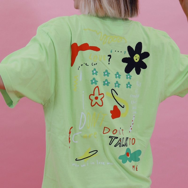 宽宽大大 T-shirt | 小花又生气了 - 女装 T 恤 - 棉．麻 绿色