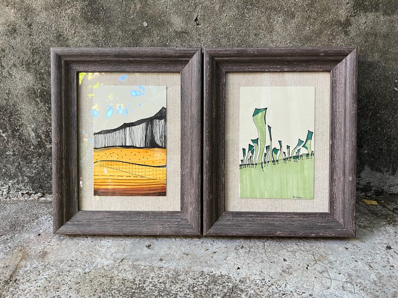 活火山与方块草/手绘原作 绘画作品 - 画框/相框 - 纸 多色