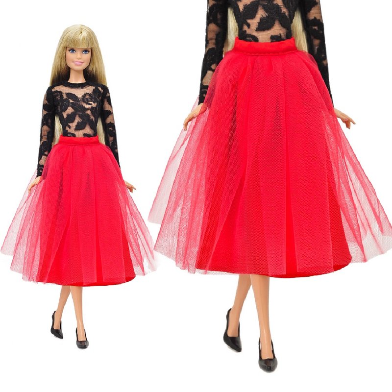 ELENPRIV red tulle skirt tutu midi outfit for Barbie doll 30cm 11 1/2 in. dolls - 玩具/玩偶 - 聚酯纤维 红色