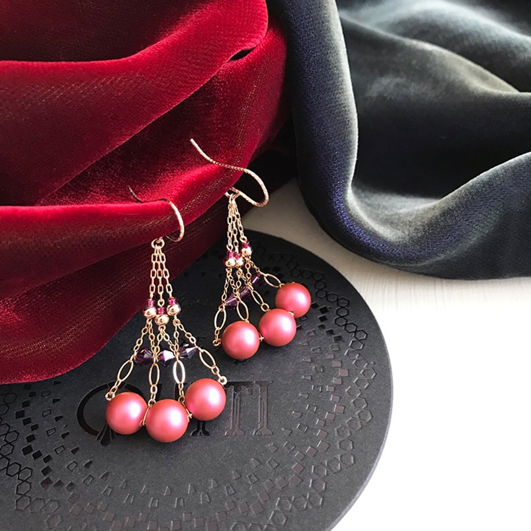 14KGF: 03 ERSTE DAME Earrings - Earrings/ Clip-On - 耳环/耳夹 - 水晶 红色
