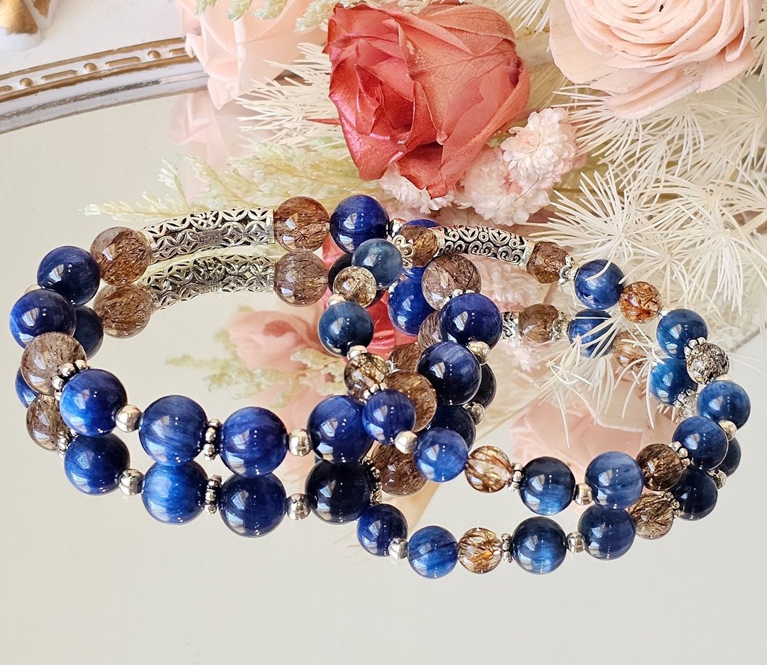 男女水晶对链纯银款/限量一组 /蓝晶石/黑金超七/沟通好感情稳定 - 手链/手环 - 水晶 多色