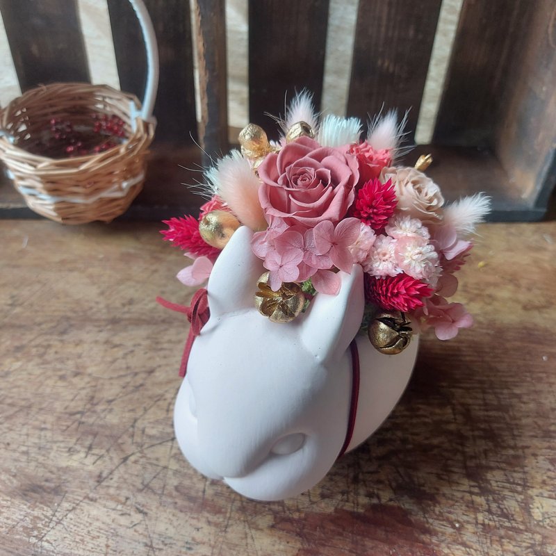 鸿兔迎春永生桌花 交换礼物 教师节 母亲节 礼物 开幕盆花 开幕花 - 干燥花/捧花 - 植物．花 多色