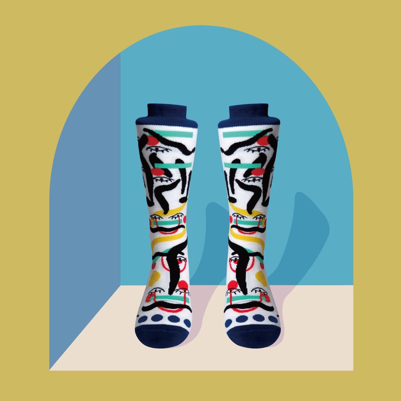 抽象的臉-中筒襪子-插畫 - 袜子 - 棉．麻 黑色