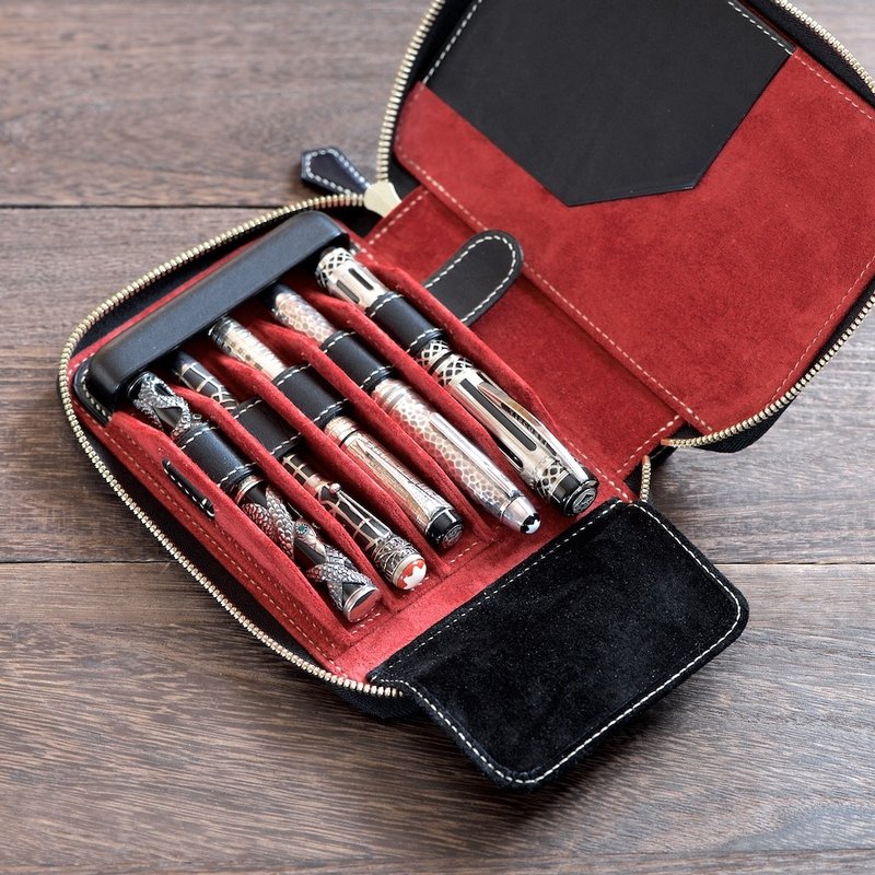 圆形拉链钢笔笔袋 - 铅笔盒/笔袋 - 真皮 咖啡色