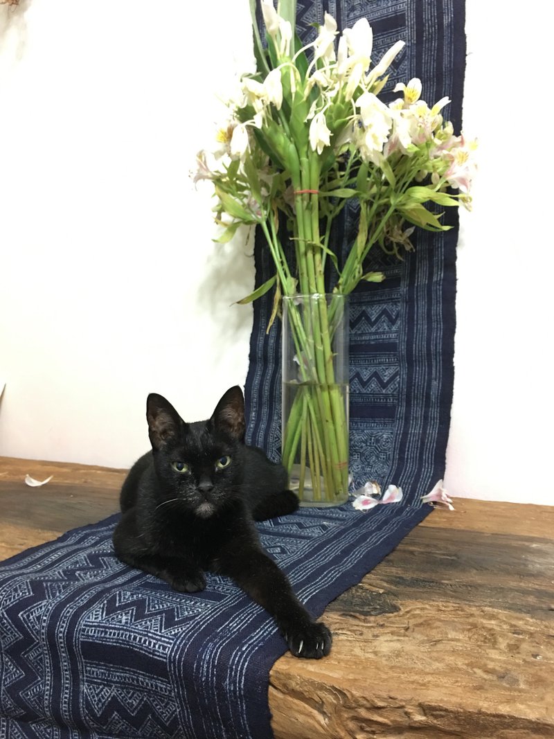 【CET ONLY】//蜡染汉麻纤维手织布//植物染茶道具/家饰/桌旗 - 其他 - 棉．麻 蓝色