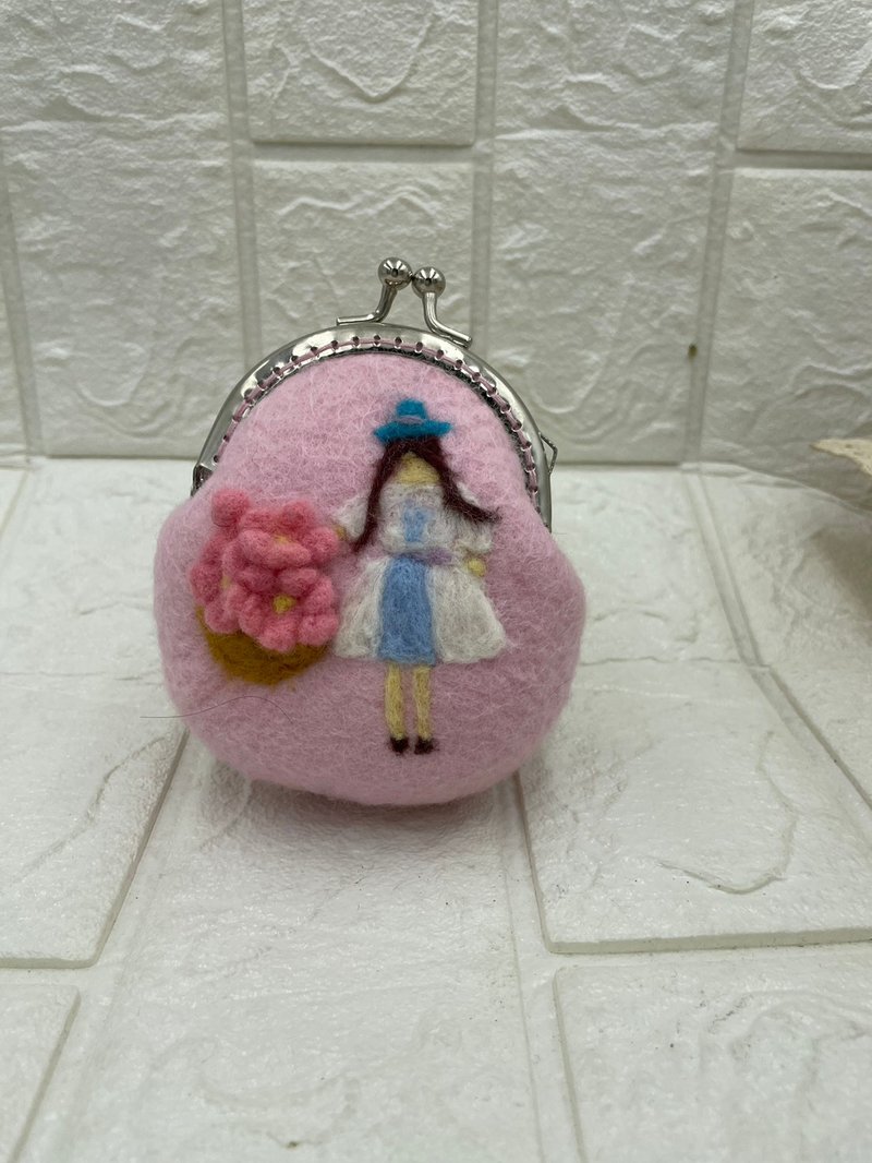 浪漫粉粉情人毛毡口金包 羊毛毡 - 零钱包 - 羊毛 粉红色