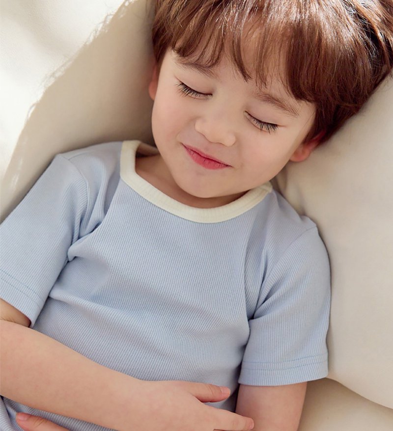 植橪云感雾蓝-植纤衣短袖韩国童装-K64905 - 童装上衣 - 棉．麻 黄色