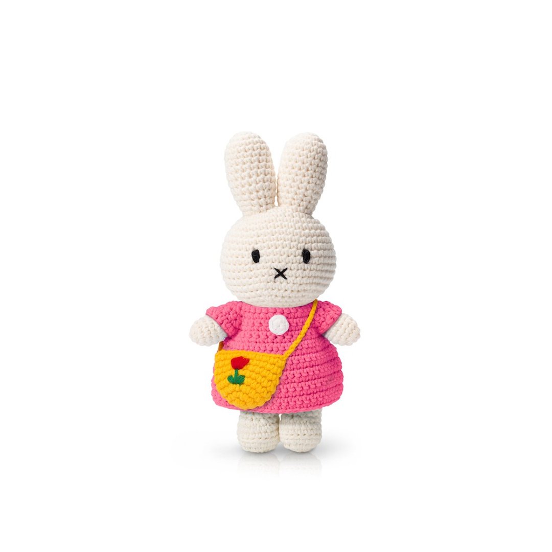 荷兰Miffy米飞兔【miffy桃红洋装+郁金香斜背包】手工纯棉娃娃 - 玩偶/公仔 - 棉．麻 红色