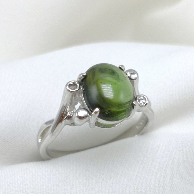 碧玺 高品质 晶体透彻 正绿光泽 财富石 能量石 电气石 质感 - 戒指 - 纯银 绿色