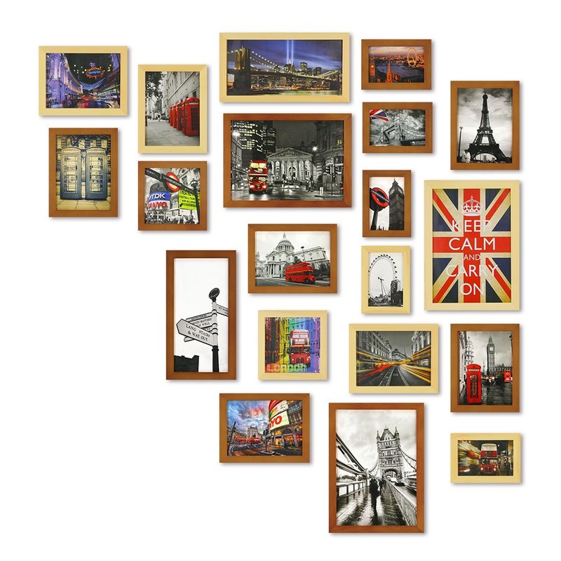 简约相框 20入组 柚木色+原木色 Loft 工业风 室内设计 布置 摆设 - 画框/相框 - 木头 咖啡色