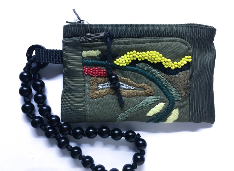 SARTO.. 手工刺绣拉链零钱包/ 少量制作/ 工艺设计/ 设计师作品 - 零钱包 - 其他材质 绿色