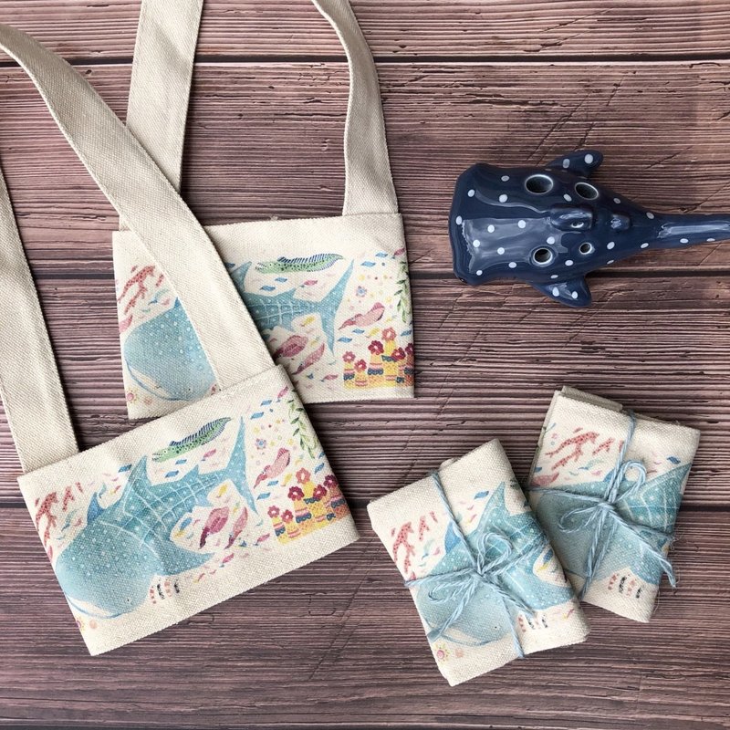 海洋生物 帆布饮料杯袋 鲸鲨款 - 随行杯提袋/水壶袋 - 其他材质 蓝色