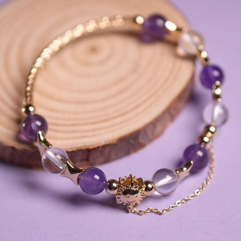 星光煦日--8.5mm高透白水晶紫水晶14K包金设计手串 - 手链/手环 - 宝石 紫色