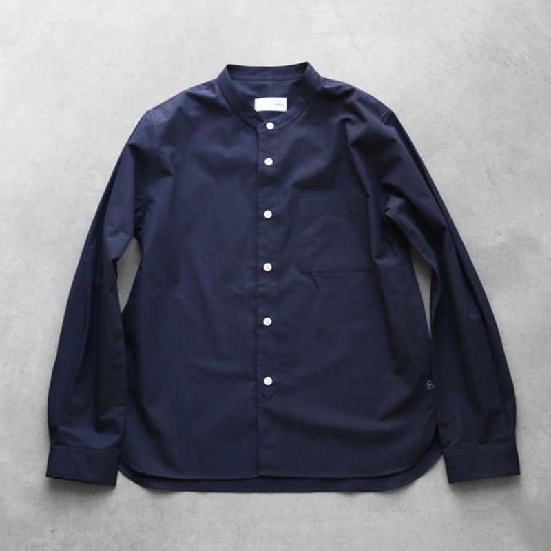Band Color Cotton Shirt / Navy [Unisex size1] - 女装上衣 - 棉 