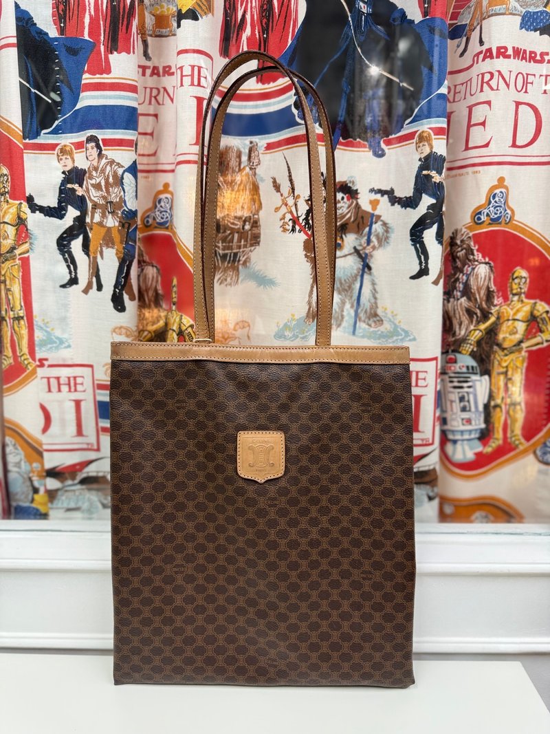 中古正品 Celine 凯旋门老花 托特包 Tote 笔电包 文件包 - 侧背包/斜挎包 - 防水材质 咖啡色