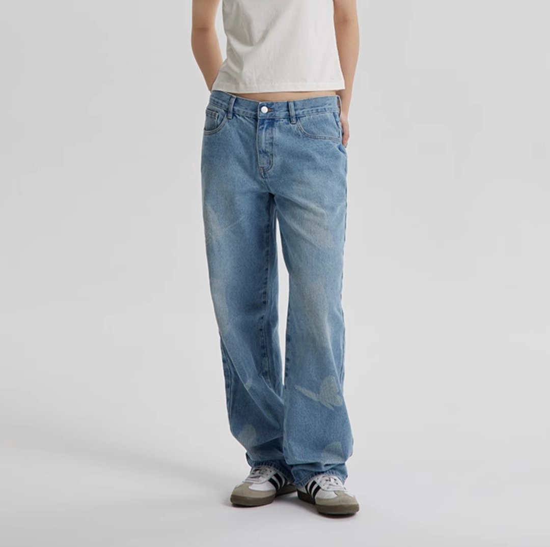 Butterfly Orbit Jeans 蝴蝶的飞行轨迹直筒牛仔裤 - 中性裤装 - 棉 蓝色