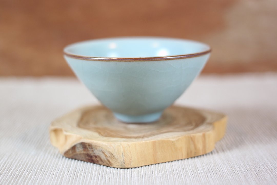【圣诞礼盒】天青汝窑 紫口开片 斗笠茶杯 名家叶敏祥作品 - 茶具/茶杯 - 陶 