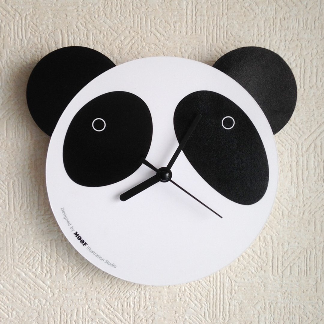Muff Wall Clock Illustration Panda Wall Clock Animal Humor Simple Design - 时钟/闹钟 - 塑料 黑色