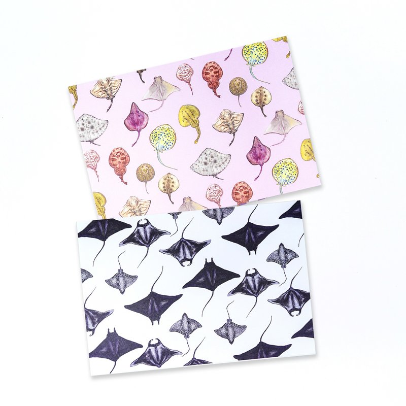 【Manta & Ray】水彩插画 花样明信片 一套全两张 魔鬼鱼 魟鱼 - 卡片/明信片 - 纸 黑色