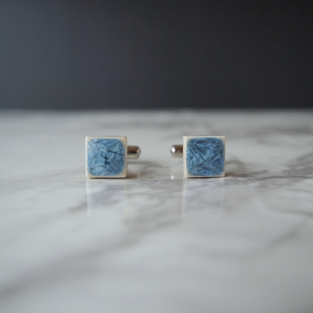 Mino ware cufflinks (blue gray) - 袖扣 - 瓷 蓝色