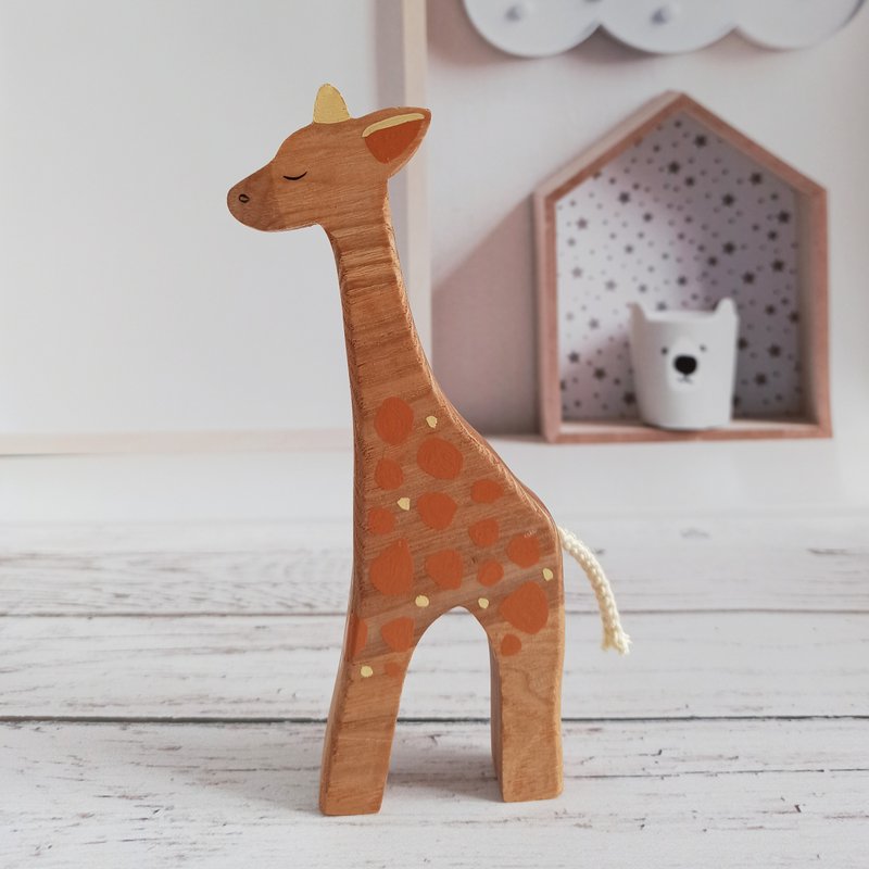 Wooden toy animals, safari animals giraffe, Montessori baby toys, first toy - 玩具/玩偶 - 木头 咖啡色