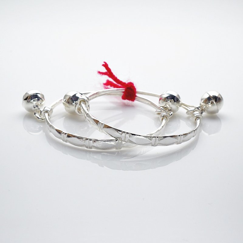 925 纯银婴儿脚链 铃铛婴儿手镯 - 脚链/脚环 - 纯银 银色