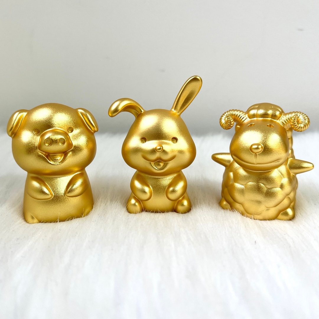 【三合贵人组合】十二生肖铜镀金摆件 - 猪、兔、羊 | 奇门风水摆 - 摆饰 - 铜/黄铜 金色