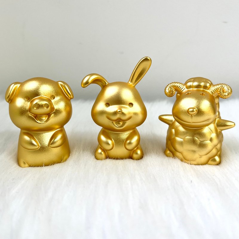 【三合贵人组合】十二生肖铜镀金摆件 - 猪、兔、羊 | 奇门风水摆 - 摆饰 - 铜/黄铜 金色