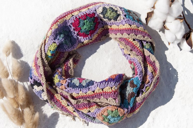 手工钩织丝巾/钩织围巾/手工花朵编织围巾/纯棉编织-法国森林花朵 - 围巾/披肩 - 棉．麻 多色